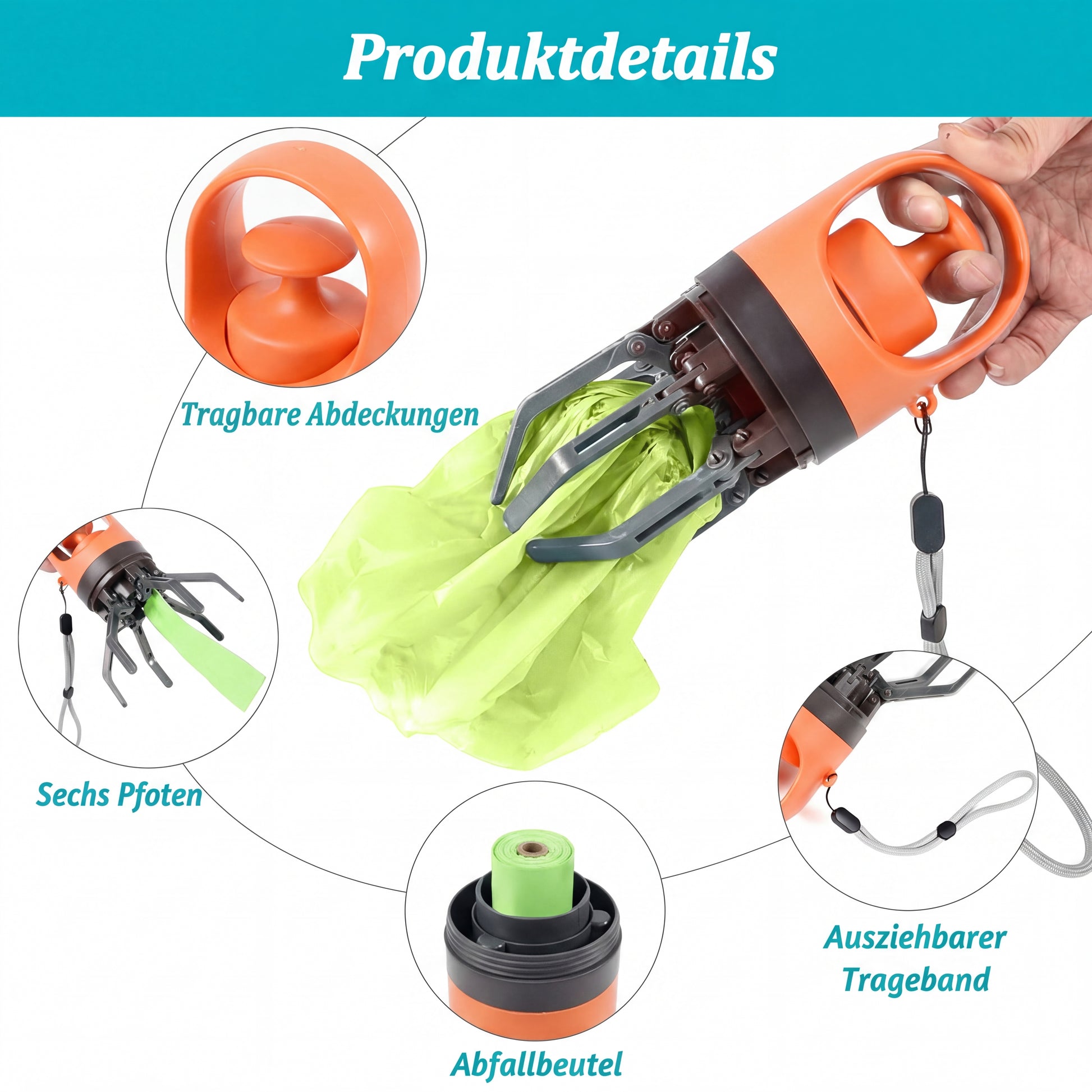 Hundekotschaufel mit Hygiene-System – ergonomischer Griff und Klauenmechanik